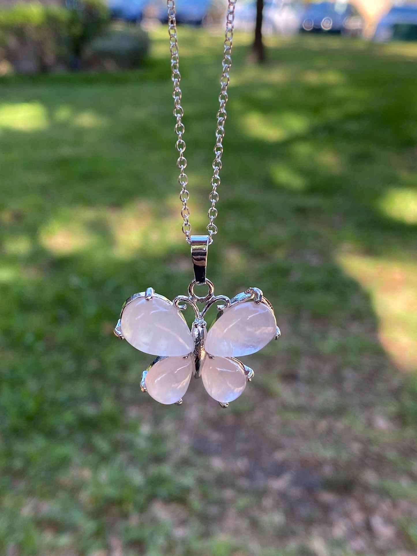 Rose Quartz Butterfly Pendant Necklace