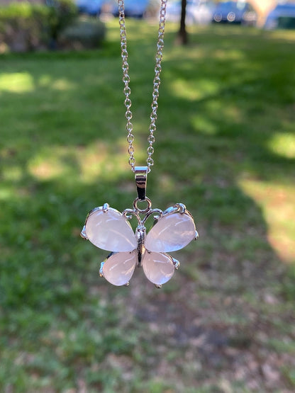Rose Quartz Butterfly Pendant Necklace