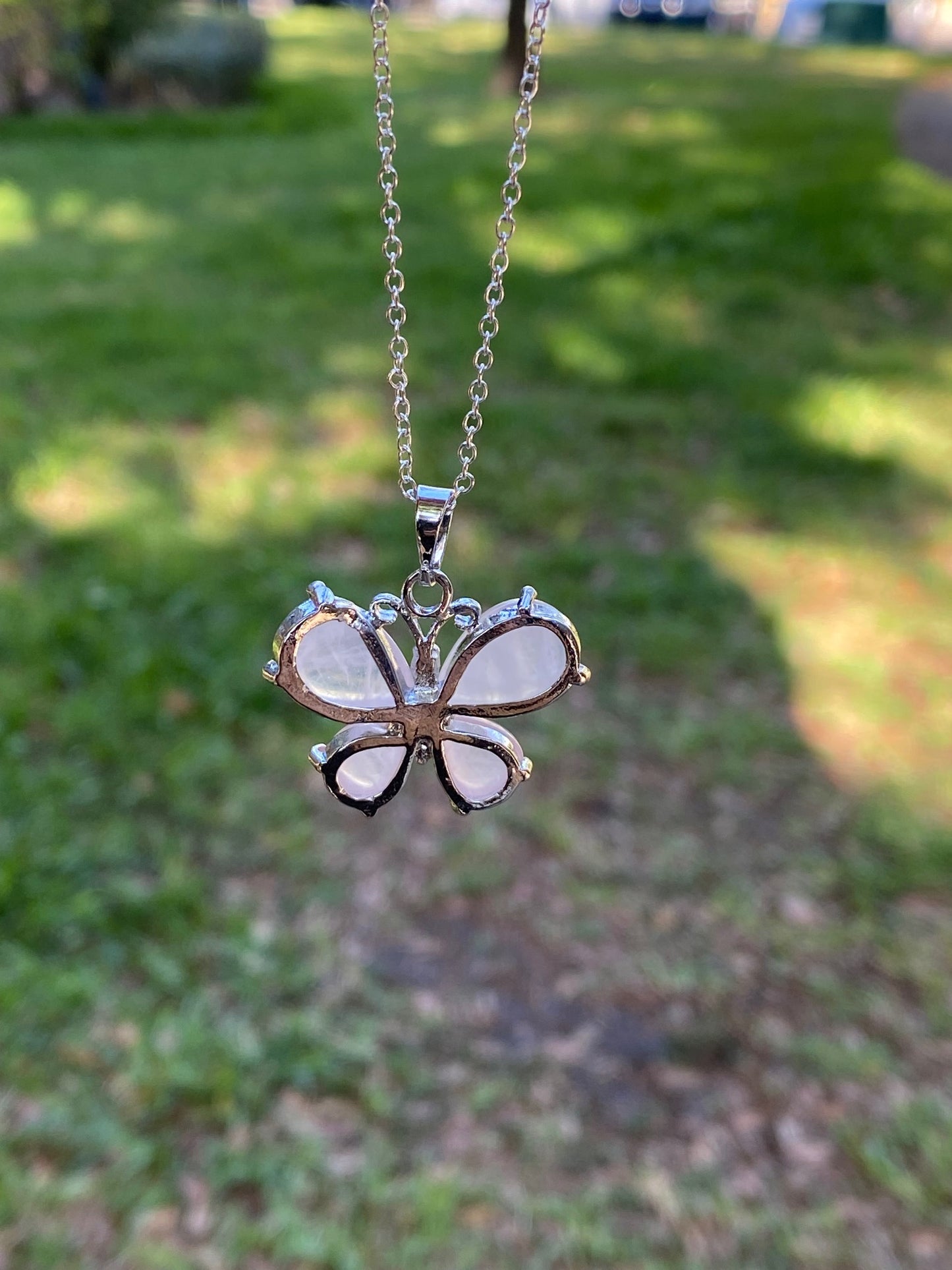 Rose Quartz Butterfly Pendant Necklace