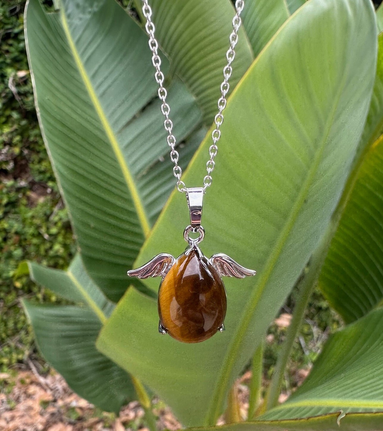 Tiger Eye Angelic Egg Pendant Necklace
