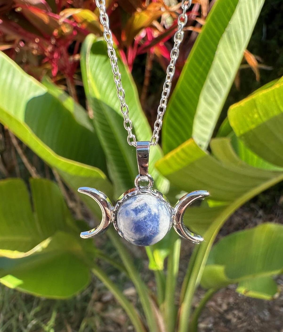 Dainty Sodalite Celestial 2 Moon Pendant Necklace