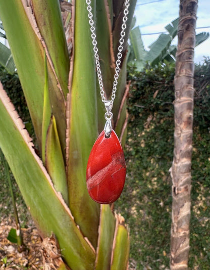 Red Jasper Teardrop Pendant Necklace