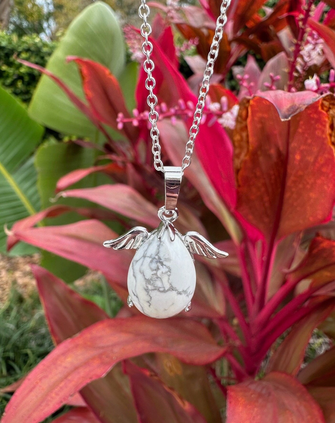 Howlite Angelic Egg Pendant Necklace