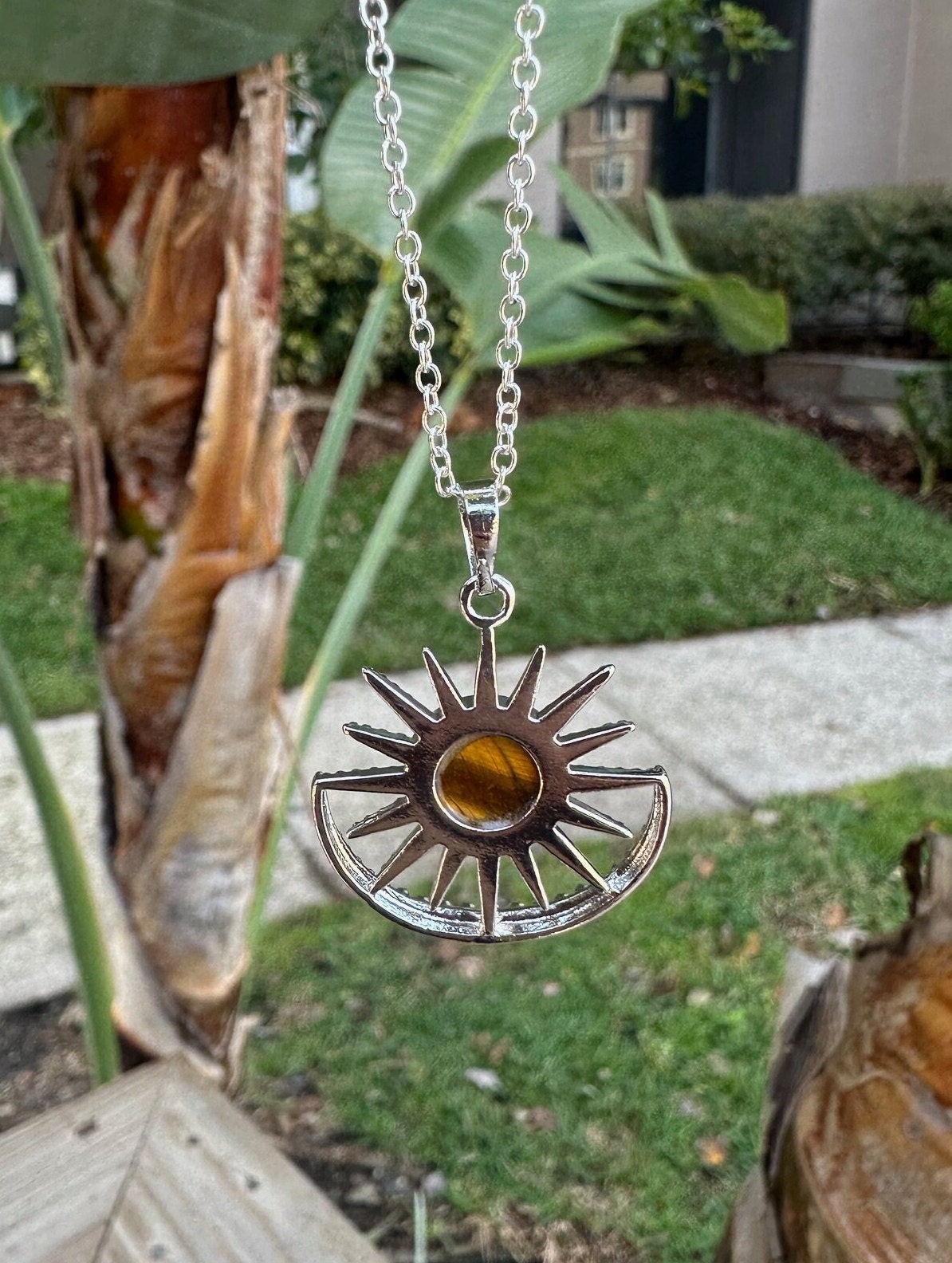 Tiger Eye Sun Moon Pendant Necklace