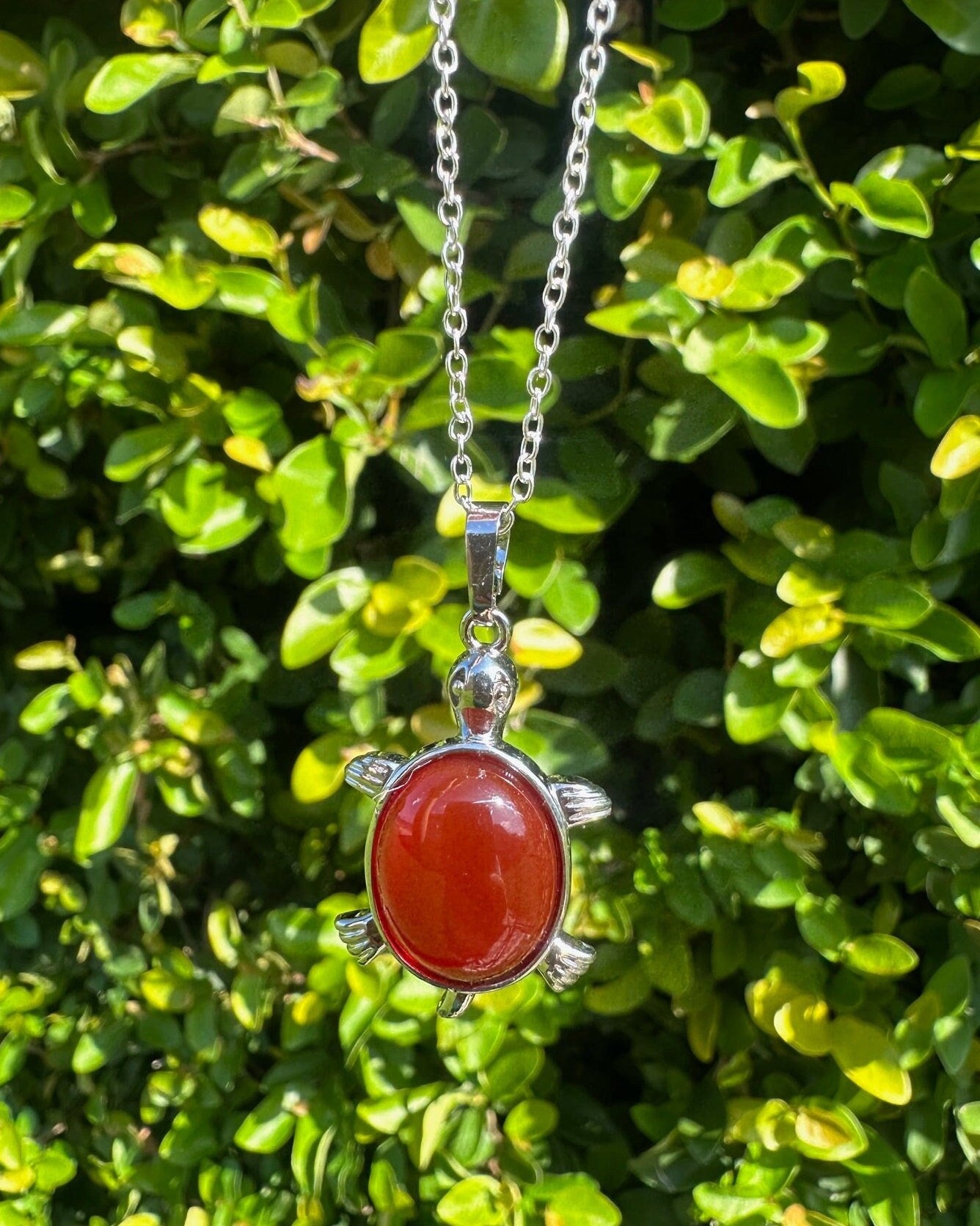 Red Agate Turtle Pendant Necklace