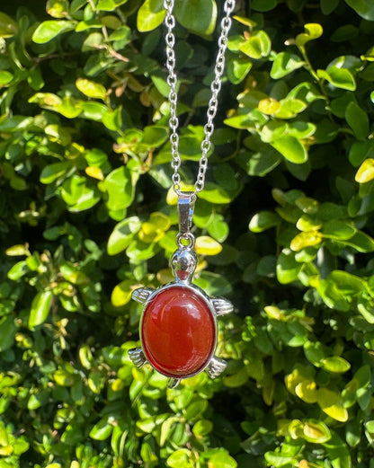 Red Agate Turtle Pendant Necklace