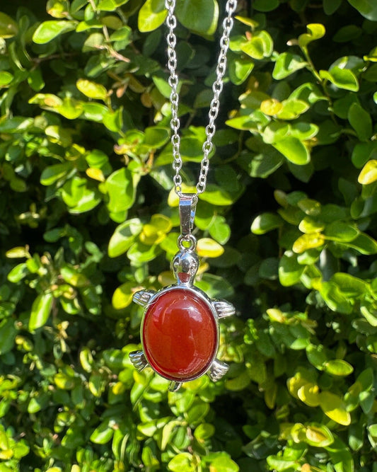 Red Agate Turtle Pendant Necklace