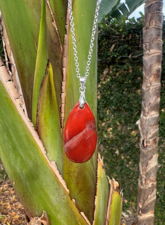 Red Jasper Teardrop Pendant Necklace