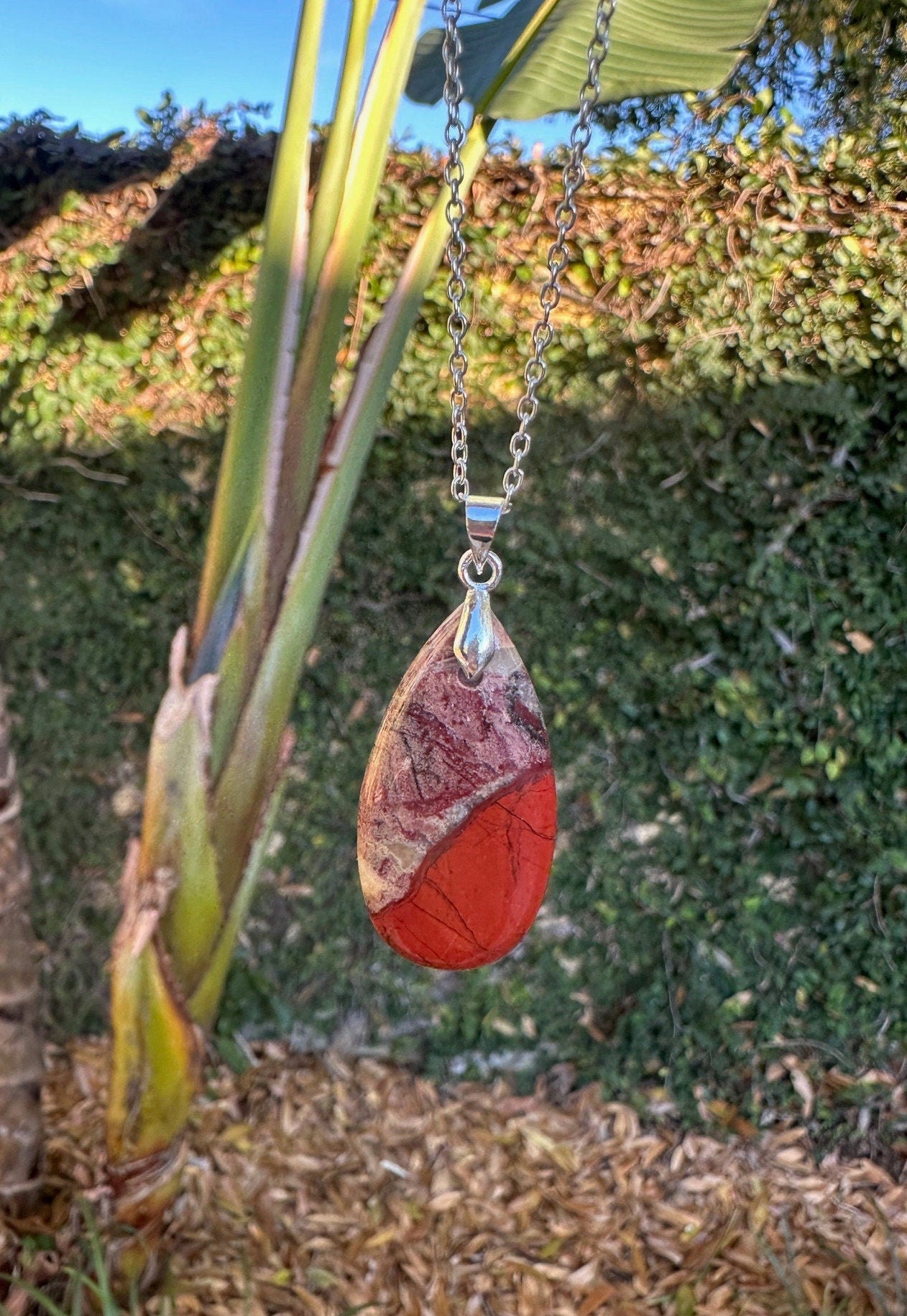 Rainbow Jasper Teardrop Pendant Genuine Rainbow Jasper Crystal Necklace