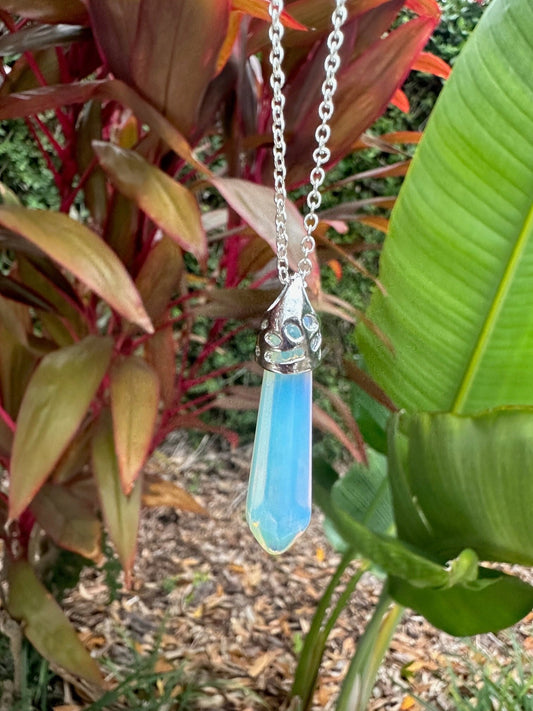 Opalite Thin Hexagon Pendant Necklace