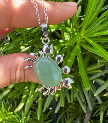 Green Aventurine Crab Pendant Necklace