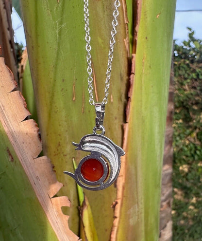 Red Agate Dolphin Pendant Necklace