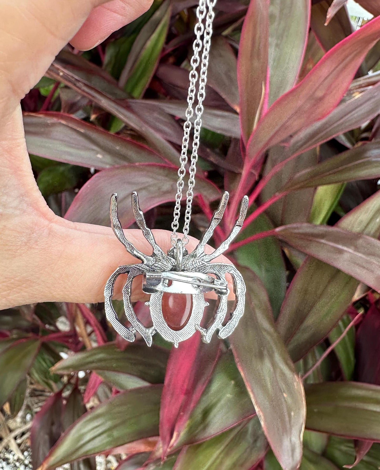 Carnelian Spider Brooch Necklace