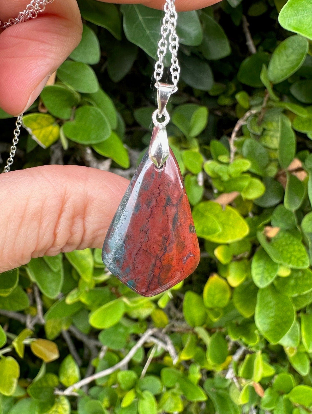 Indian Bloodstone Shield Pendant Necklace