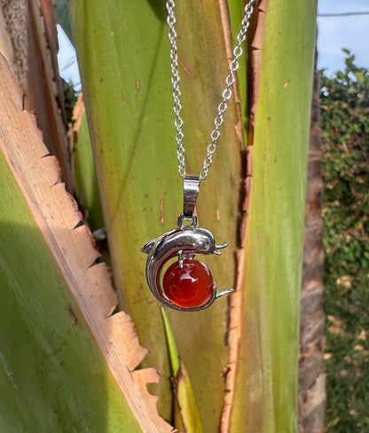 Red Agate Dolphin Pendant Necklace