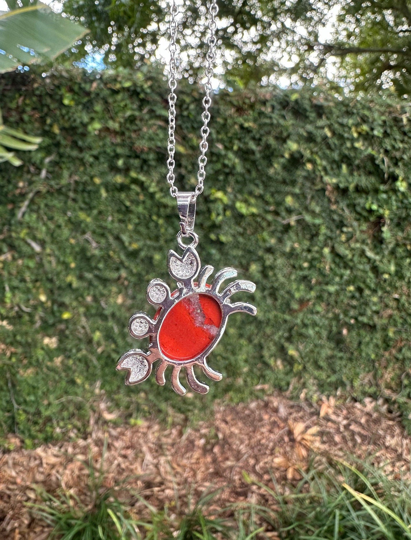 Red Jasper Crab Pendant Necklace