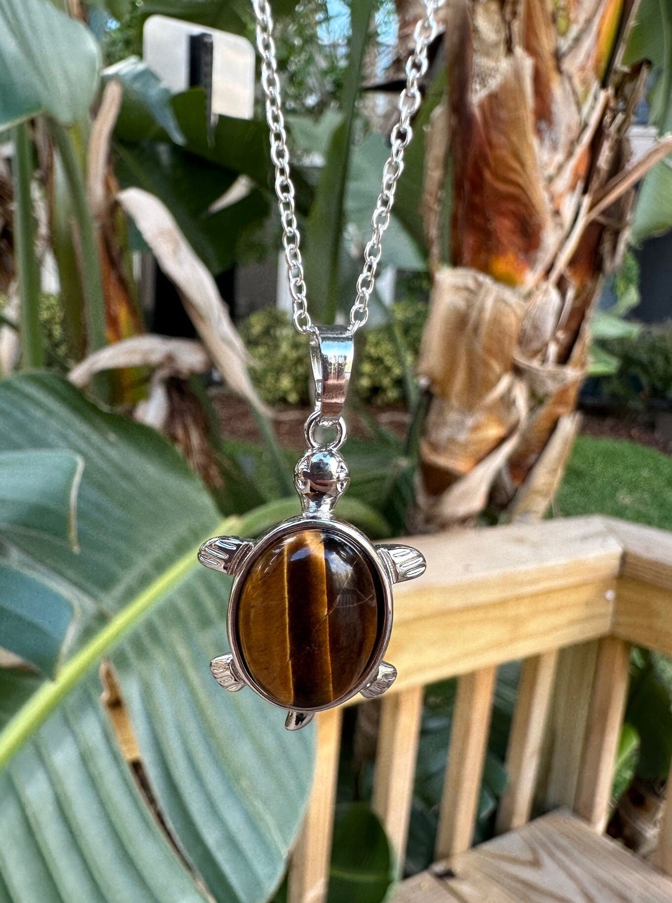 Tiger Eye Turtle Pendant Necklace