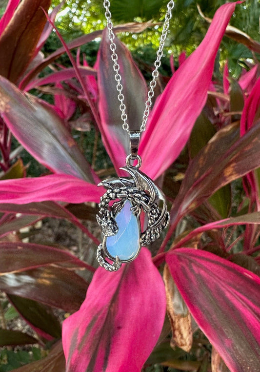 Opalite Dragon Crawling Pendant Necklace