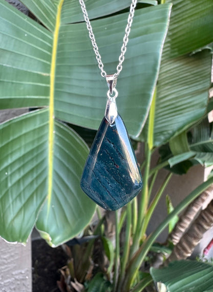 Indian Bloodstone Shield Pendant Necklace