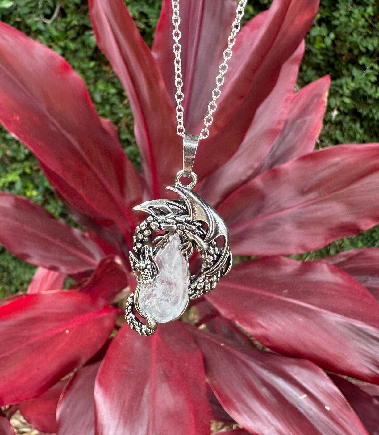 Clear Quartz Dragon Crawling Necklace