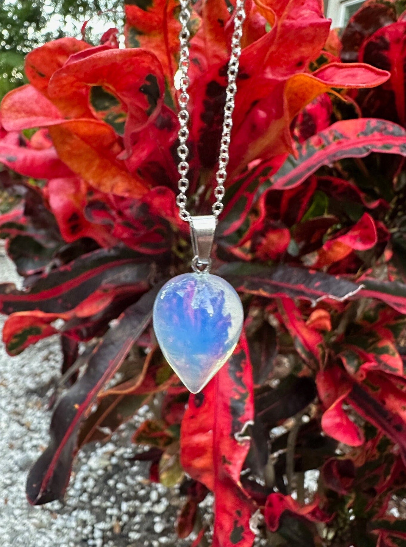 Clear Opalite Acorn Pendant Necklace