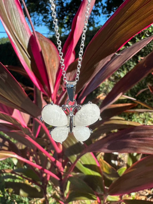 Rock Quartz Butterfly Pendant Necklace