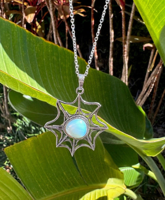 Opalite Spider Web Pendant Necklace