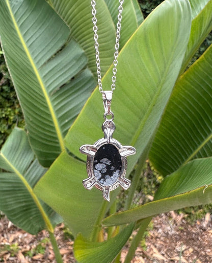 Snowflake Obsidian Turtle Necklace