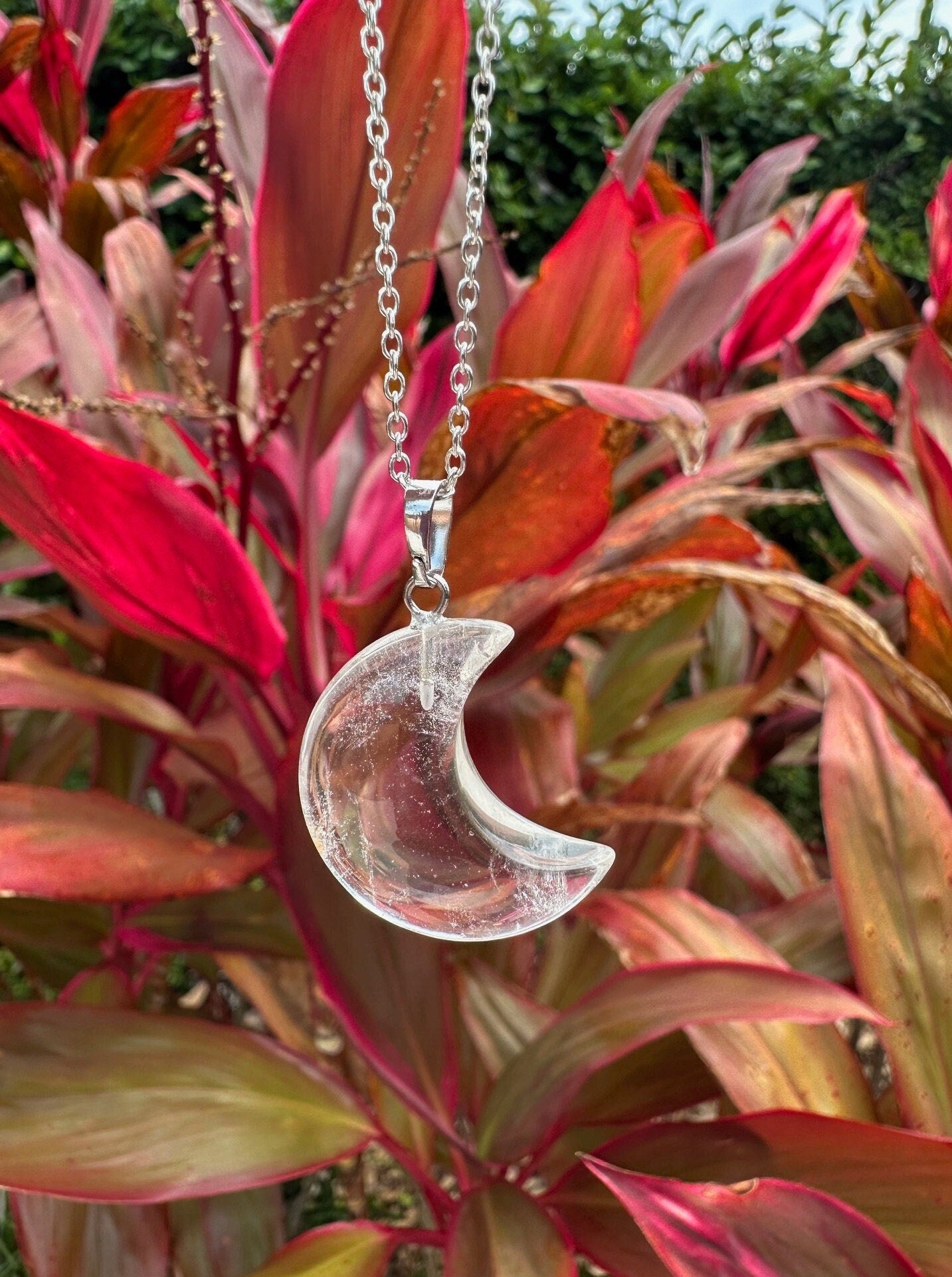 Clear Quartz Crescent Pendant Necklace