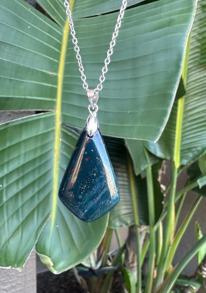 Indian Bloodstone Shield Pendant Necklace