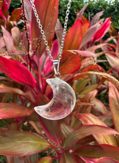 Clear Quartz Crescent Pendant Necklace