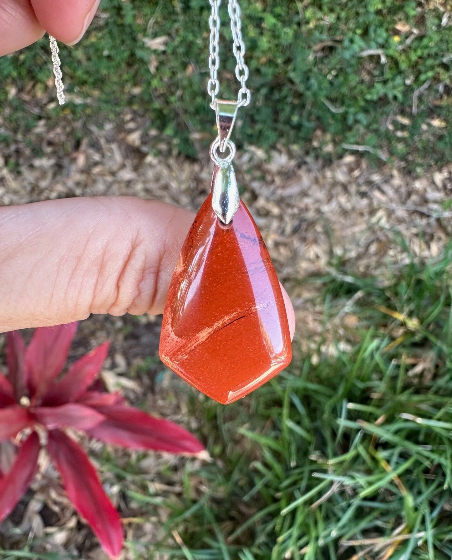 Red Jasper Shield Pendant Necklace