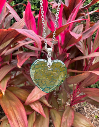 Heart Dragon Vein Agate Pendant Necklace