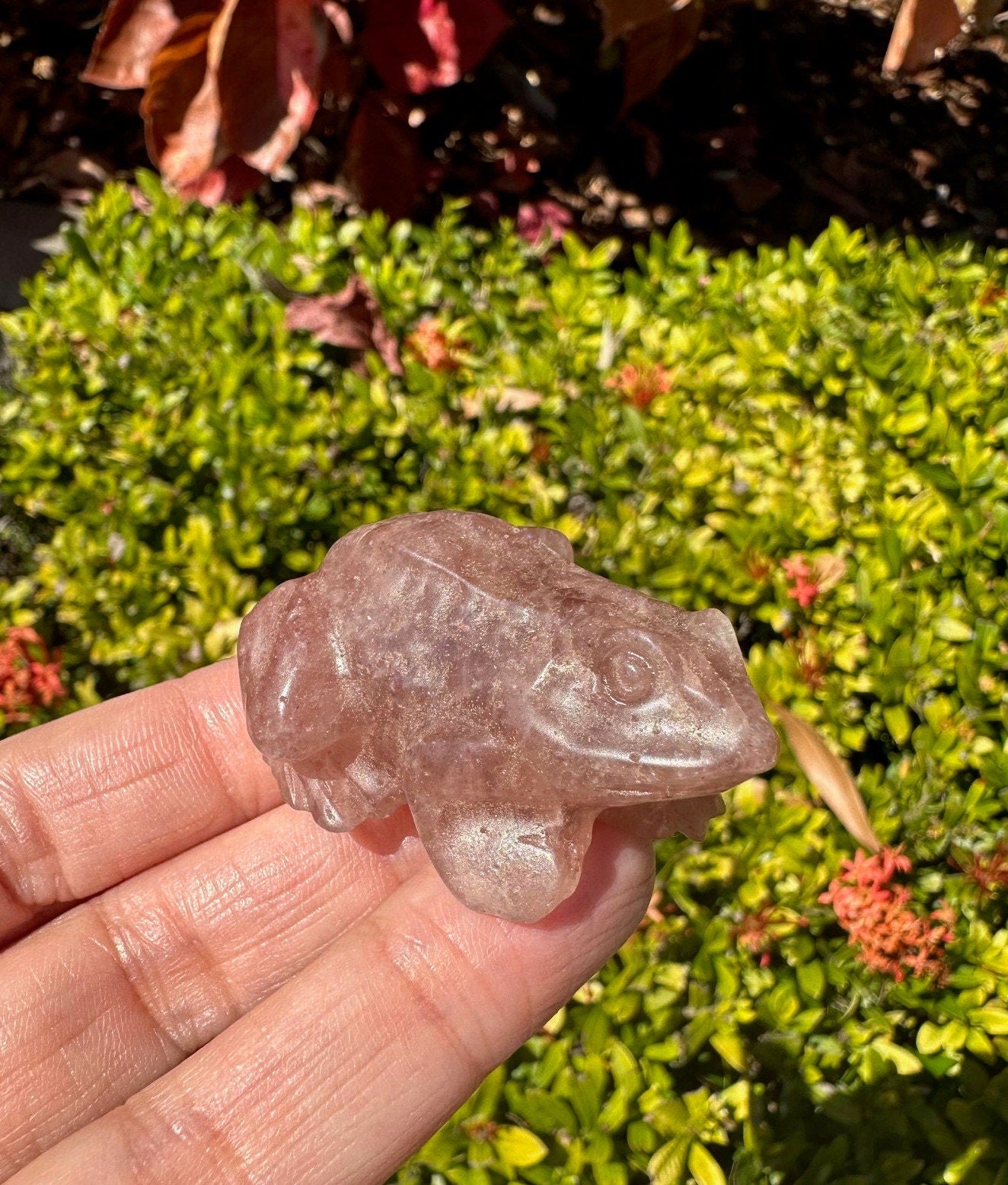 Strawberry Quartz Frog Figurine