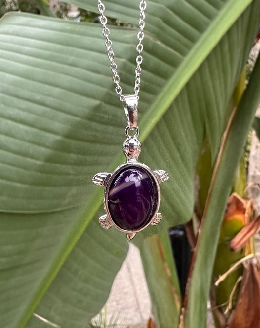 Purple Agate Turtle Necklace