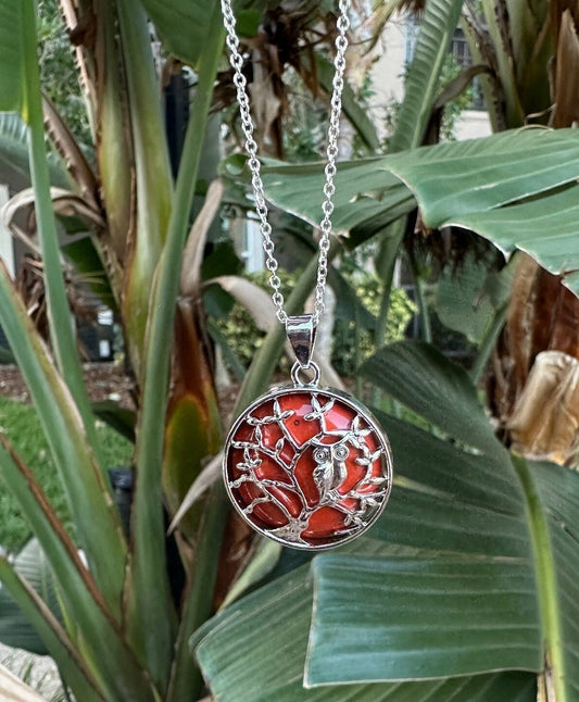 Red Jasper Owl Pendant Necklace