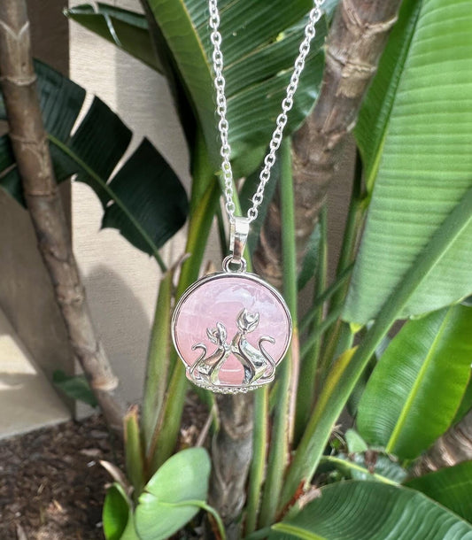 Rose Quartz Cat Love Pendant Necklace