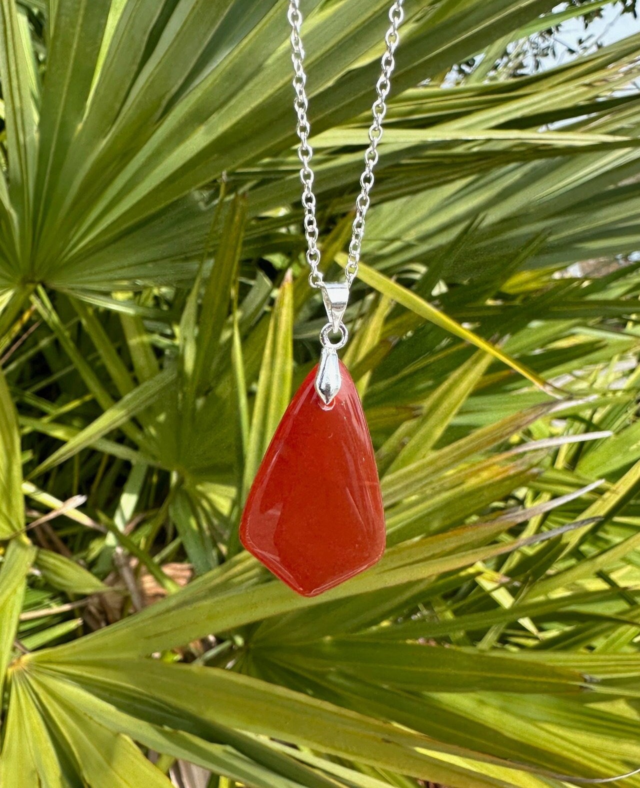 Red Agate Shield Pendant Necklace