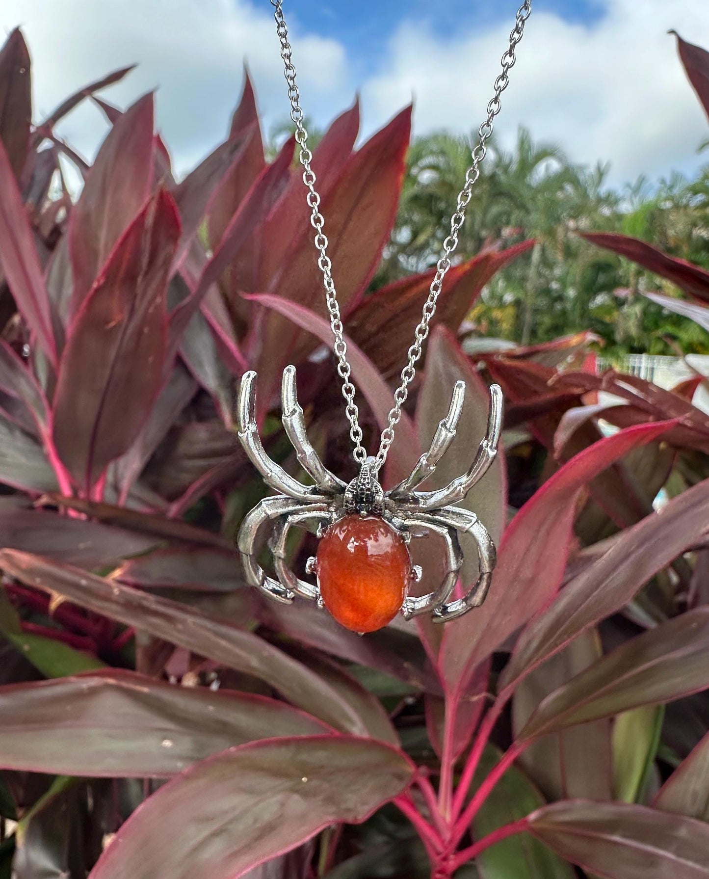 Carnelian Spider Brooch Necklace