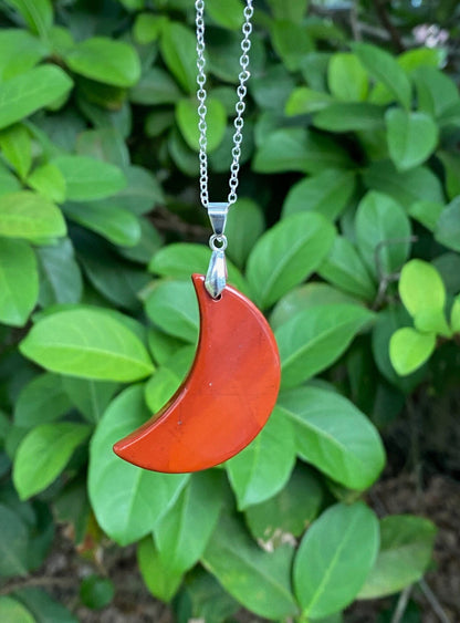 Red Jasper Moon Pendant Necklace