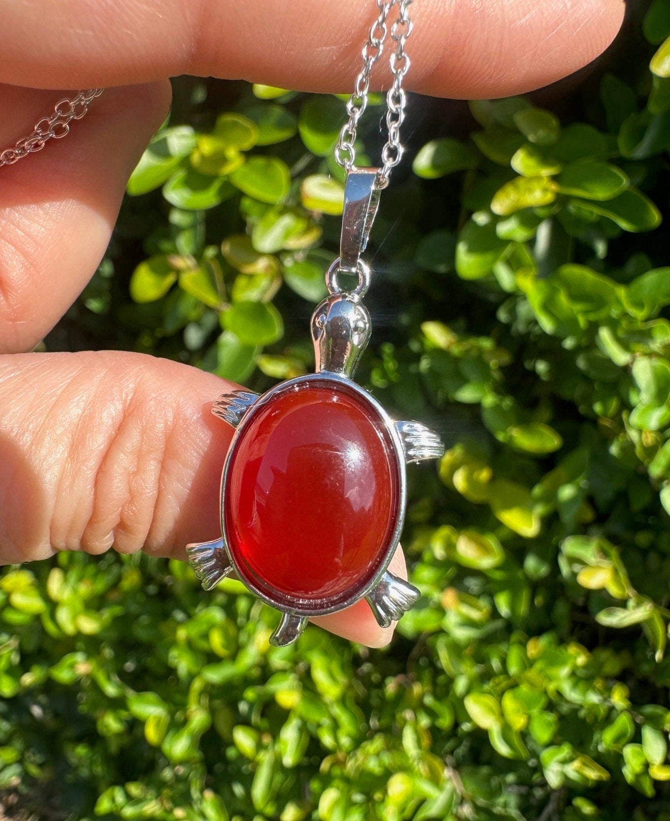 Red Agate Turtle Pendant Necklace