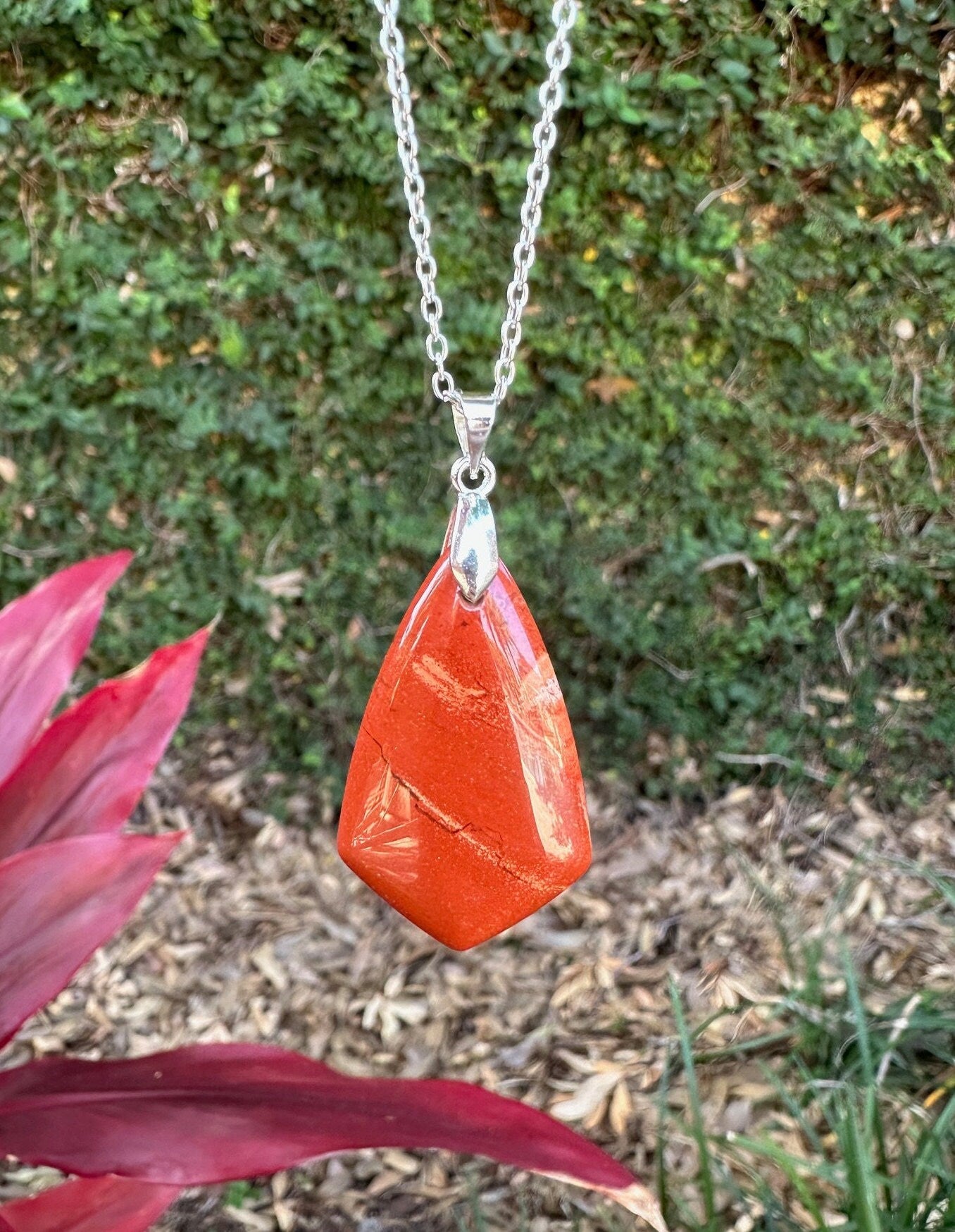 Red Jasper Shield Pendant Necklace